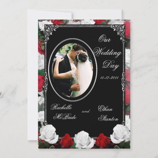 Invitations photo Mariages White & Red Roses 5x7 (Devant)