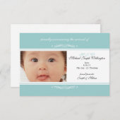 Invitations photo turquoises Faire-part bébé (Devant / Derrière)