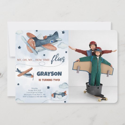 Invitations photos d'anniversaire de l'avion (Devant)
