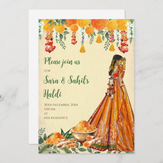 Invitations Pithi et invitations Haldi Invitation  (Devant / Derrière)