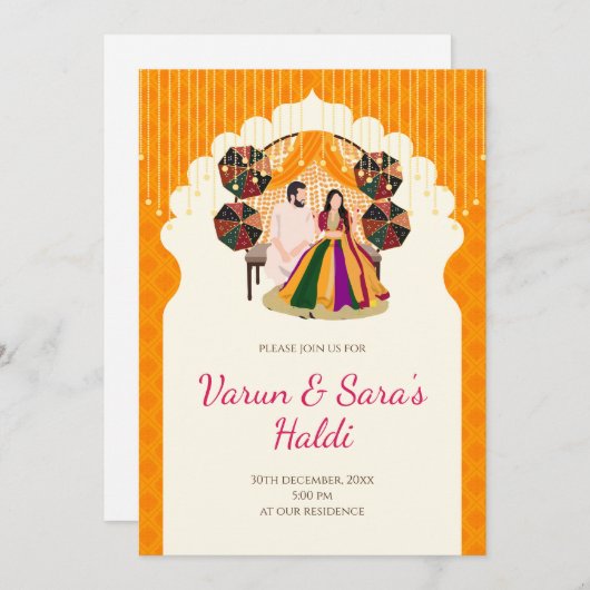 Invitations Pithi Invitations Haldi, invitation Ma (Devant / Derrière)