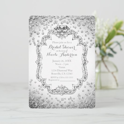 Invitations Platinum blanc argenté diamant (Debout devant)