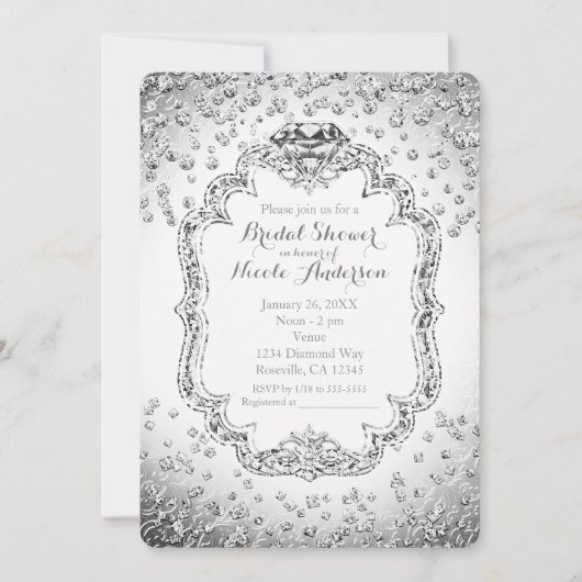 Invitations Platinum blanc argenté diamant (Devant)