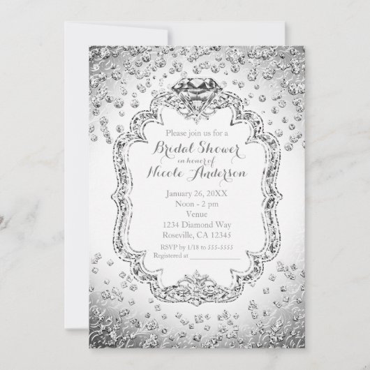 Invitations Platinum blanc argenté diamant (Devant)