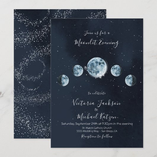invitations Pleine Lune céleste et Étoiles (Devant / Derrière)