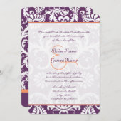 Invitations Plum et Coral Mariage damassé (Devant / Derrière)