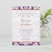 Invitations Plum et Coral Mariage damassé (Debout devant)