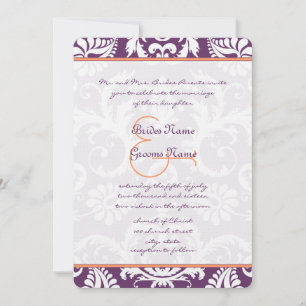 Invitations Plum et Coral Mariage damassé