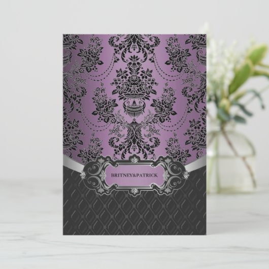 Invitations Plum Lapis Purple Black Mariage damass (Debout devant)
