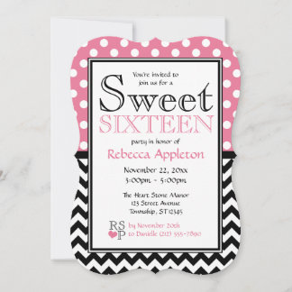 Invitations Polka Dot Pink & Chevron Sweet sixteen
