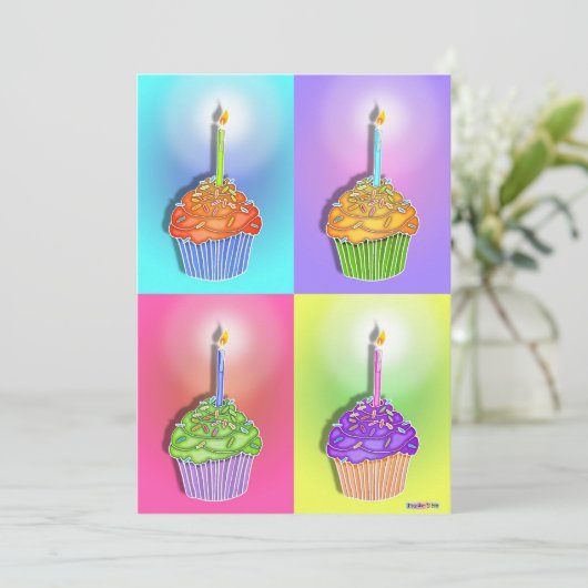 Invitations - Pop Art Birthday Cupcakes (Debout devant)