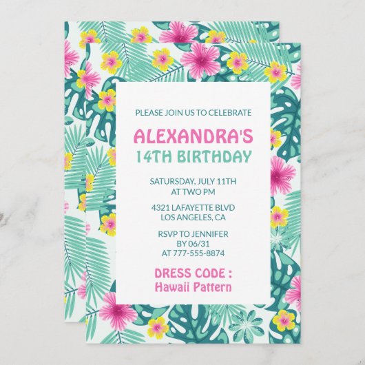 Invitations pour 14e anniversaire Motif Tropical H (Devant / Derrière)