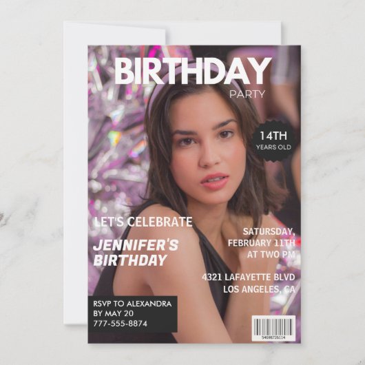 Invitations pour 14e anniversaire pour sa couvertu (Devant)