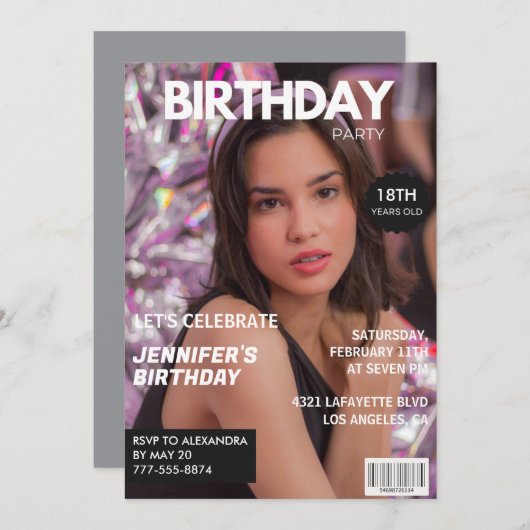 Invitations pour 18e anniversaire pour sa couvertu (Devant / Derrière)
