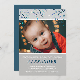 Invitations pour 1er anniversaire Boy Confetti Pho