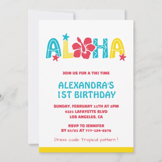 Invitations pour 1er anniversaire Tropical Aloha H (Devant)