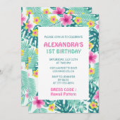 Invitations pour 1er anniversaire Tropical Hawaii  (Devant / Derrière)