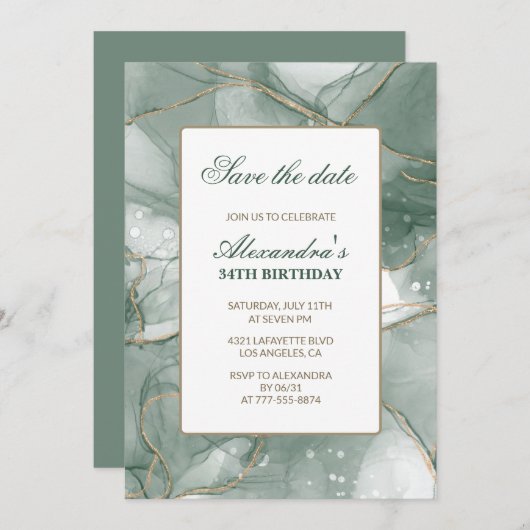 Invitations pour 34e anniversaire Sauvez la date V (Devant / Derrière)