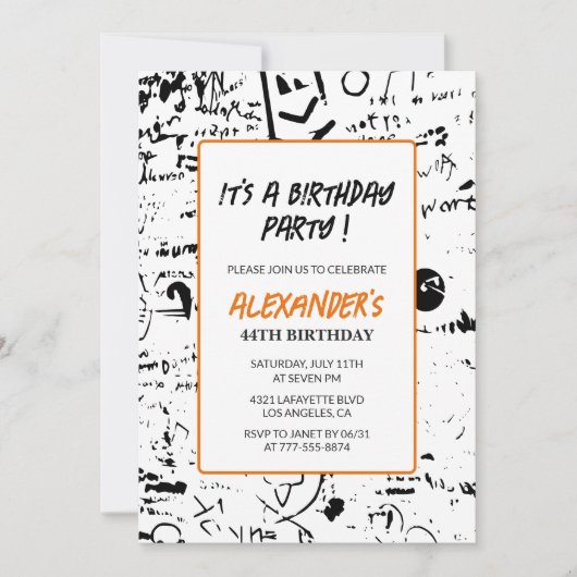 Invitations pour 44e anniversaire Hommes Graffiti (Devant)