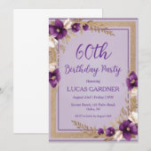 invitations pour 60e anniversaire violet et or (Devant / Derrière)