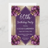 invitations pour 60e anniversaire violet et or (Devant / Derrière)