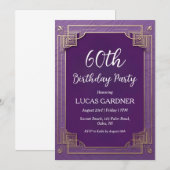 invitations pour 60e anniversaire violet et or (Devant / Derrière)