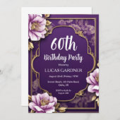 invitations pour 60e anniversaire violet et or (Devant / Derrière)