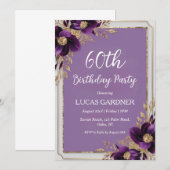 invitations pour 60e anniversaire violet et or (Devant / Derrière)
