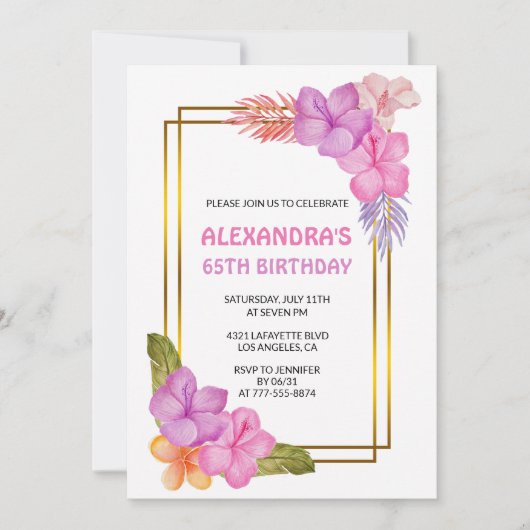 Invitations pour 65e anniversaire Fête tropicale (Devant)