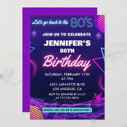 Invitations pour 86e anniversaire Retour aux année (Devant / Derrière)