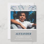 Invitations pour 9 ans Confetti Photo Navy (Devant)