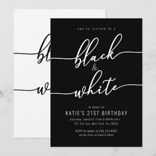 Invitations pour adultes, noirs et blancs (Devant / Derrière)