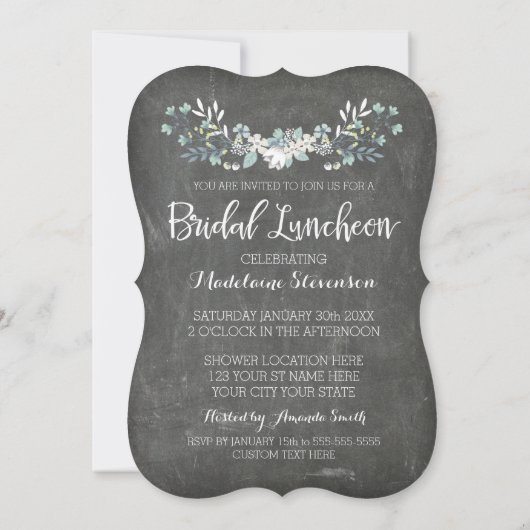 Invitations pour déjeuner nuptial floral Chalkboar (Dos)