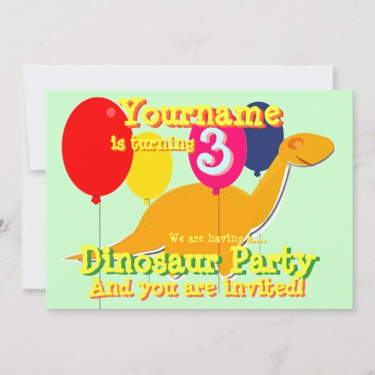 Invitations pour Dinosaur 3e anniversaire (Devant)