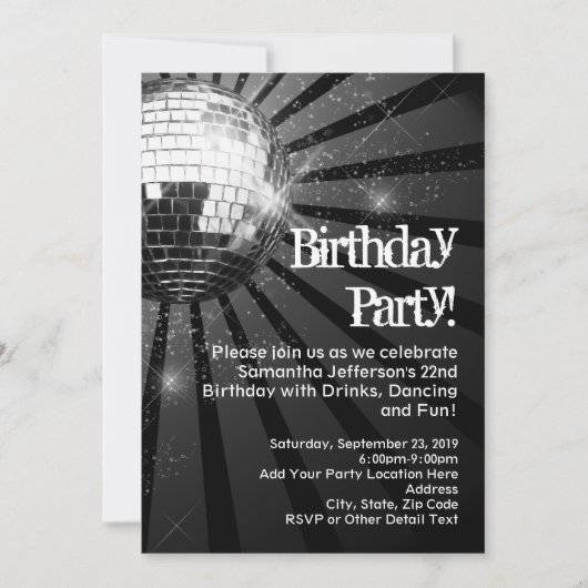 Invitations pour la fête d'anniversaire de Disco D (Devant)