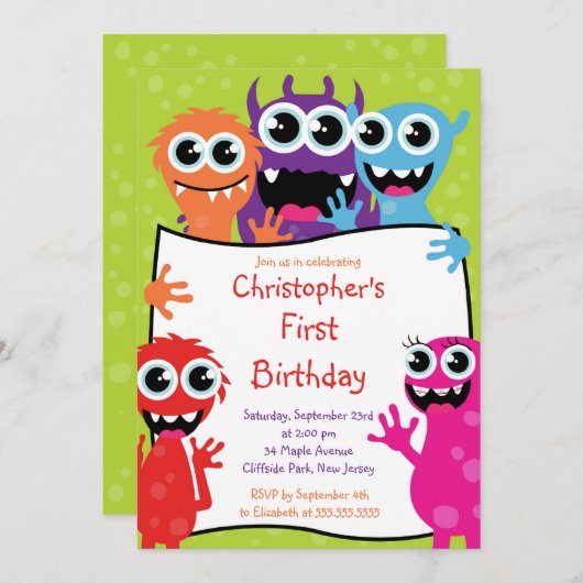 Invitations pour la fête d'anniversaire de mignonn (Devant / Derrière)