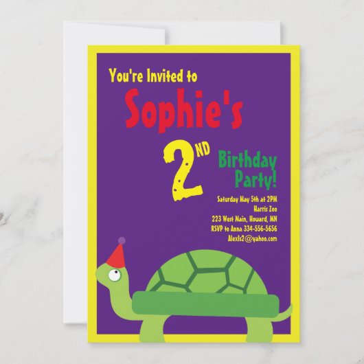 Invitations pour la fête d'anniversaire de Turtle  (Devant)