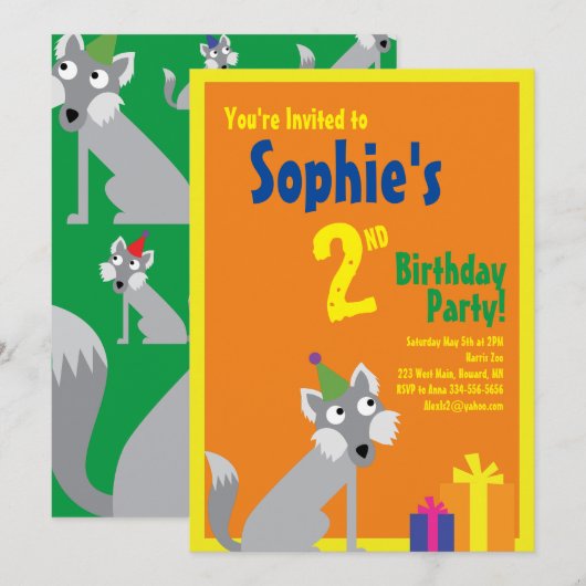 Invitations pour la fête d'anniversaire de Wolf An (Devant / Derrière)