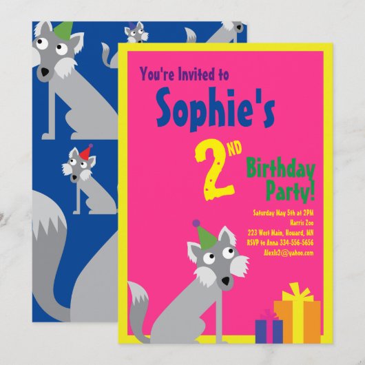 Invitations pour la fête d'anniversaire de Wolf An (Devant / Derrière)