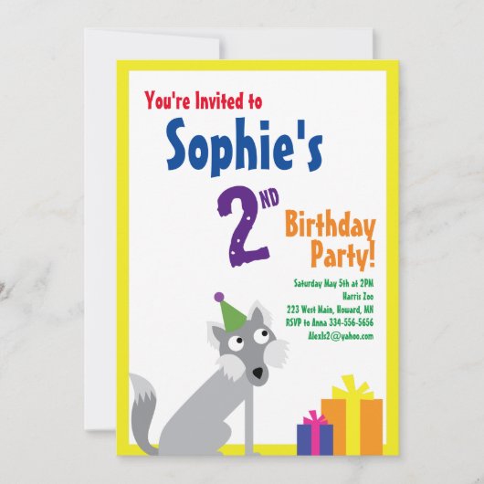 Invitations pour la fête d'anniversaire de Wolf An (Devant)