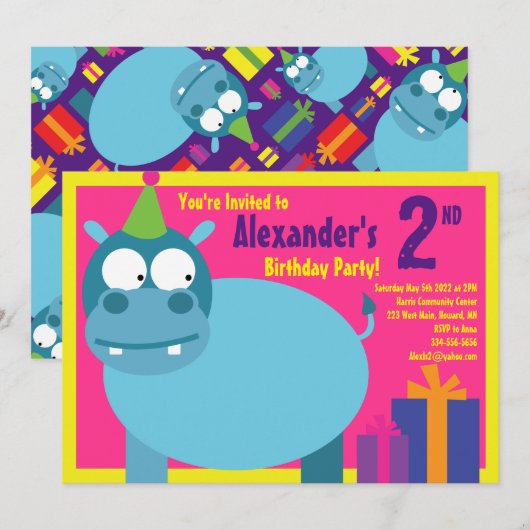 Invitations pour la fête d'anniversaire des enfant (Devant / Derrière)