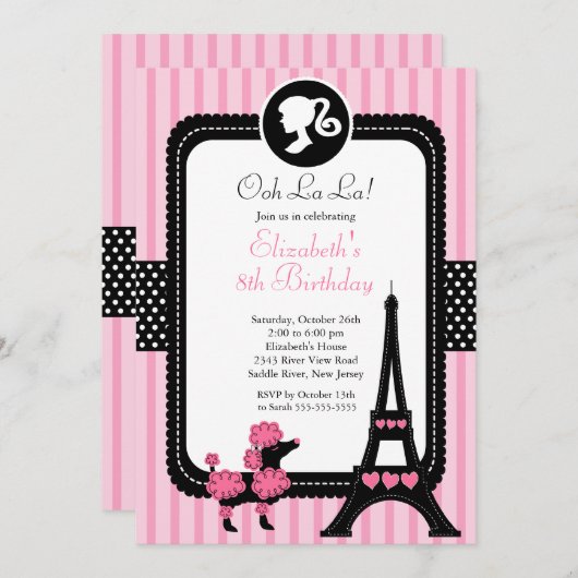 Invitations pour la fête d'anniversaire du caniche (Devant / Derrière)