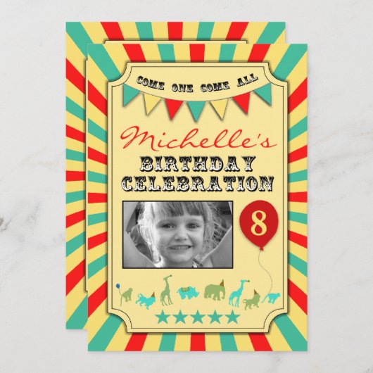 Invitations pour la fête d'anniversaire du Cirque (Devant / Derrière)