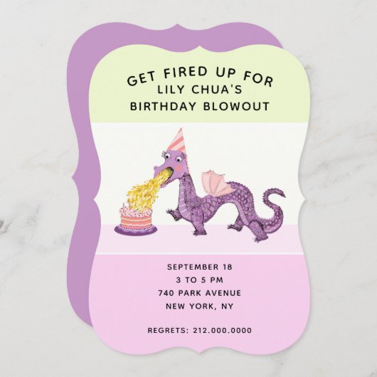 Invitations pour la fête d'anniversaire du dragon  (Devant / Derrière)