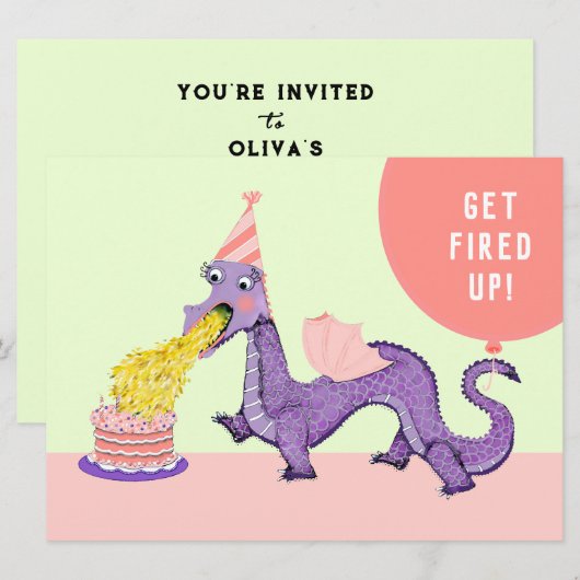 Invitations pour la fête d'anniversaire du dragon (Devant / Derrière)