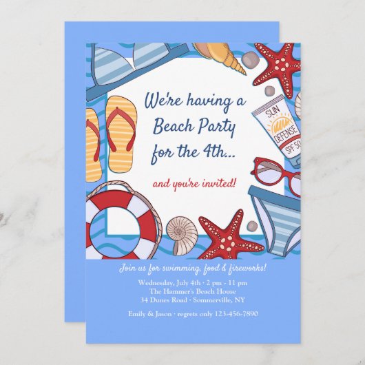 Invitations pour la Fête de l'Été à la Plage (Devant / Derrière)
