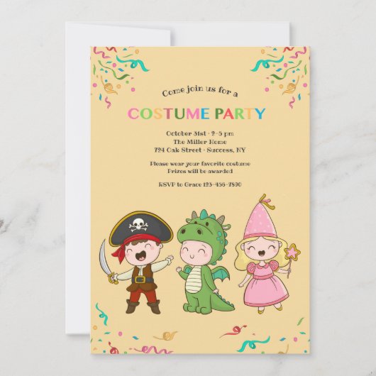 Invitations pour la fête des costumes juvéniles (Devant)