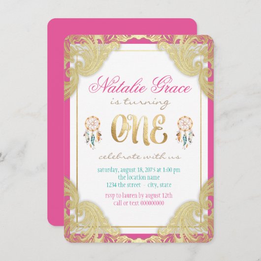 Invitations pour la première fête d'anniversaire d (Devant / Derrière)