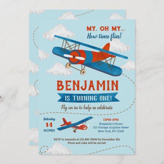 Invitations pour la première fête d'anniversaire d (Devant / Derrière)