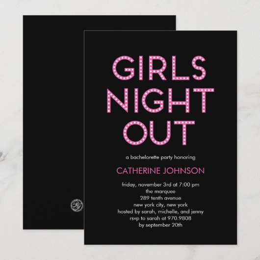 Invitations pour la soirée des filles (Devant / Derrière)